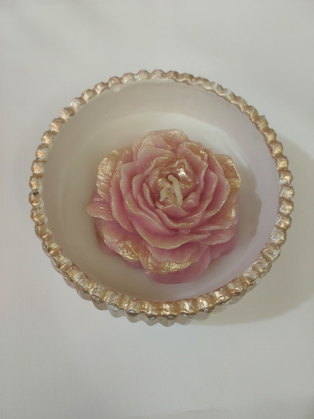 شمع گل رز با ظرف سنگ مصنوعی مراکشی